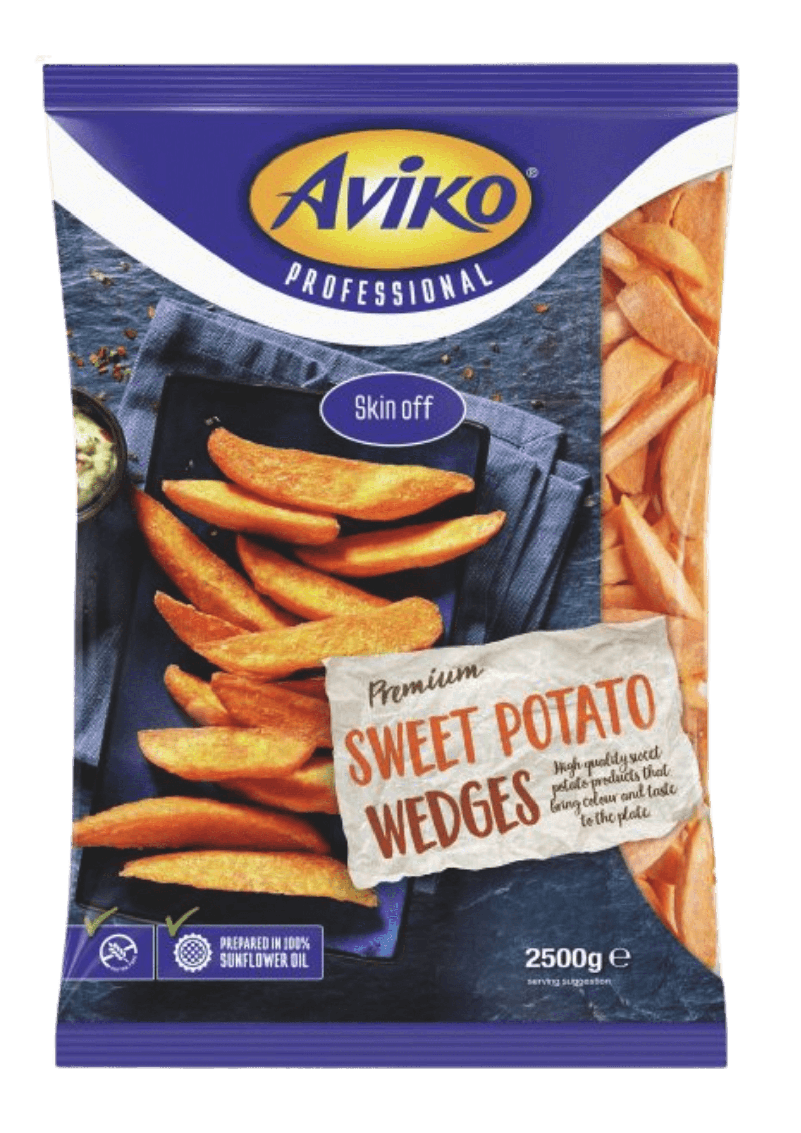 Aviko Süsskartoffelspalten in Produktbeutel-Verpackung