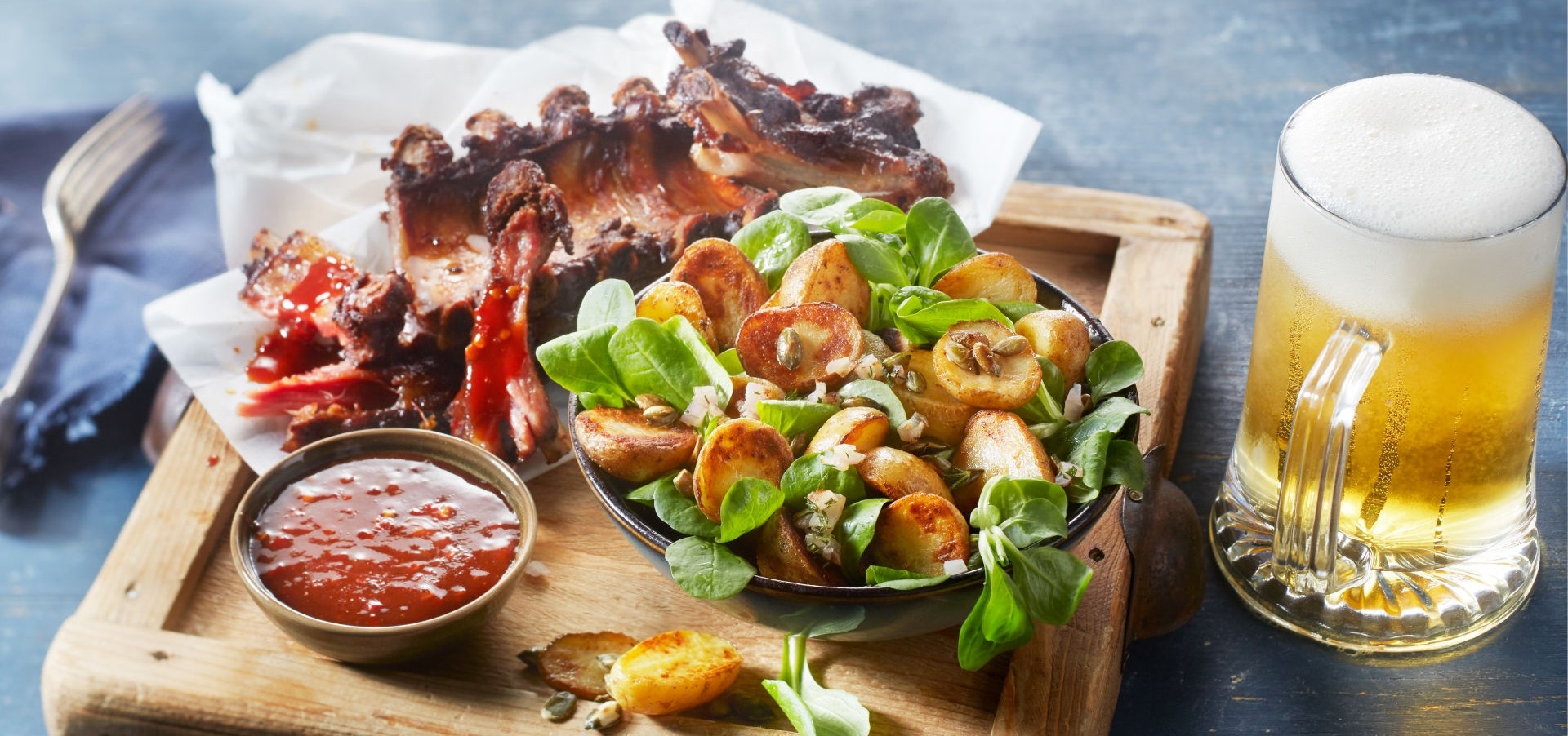 Aviko recipe Lauwarmer Kartoffelsalat mit Spareribs