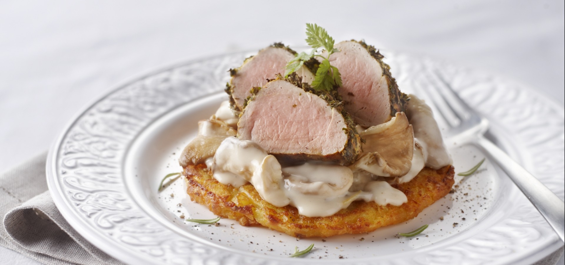 Schweinefilet Kräutermantel tellerrosti